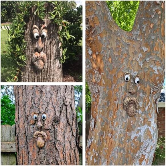 Tree Faces Decor Outdoor, 12 Inch Tree Face Outdoor Statues Old Man Tree Hugger - Picture 6 of 7